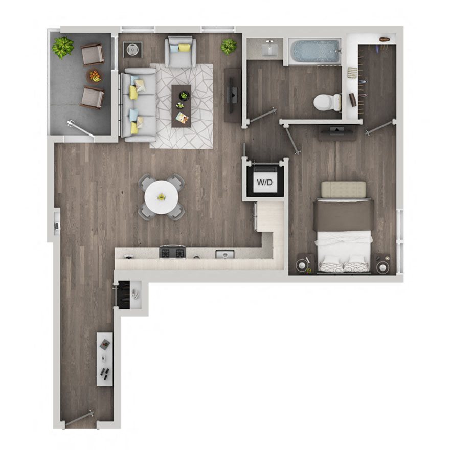 One bedroom floor plan at nVe at Fairfax